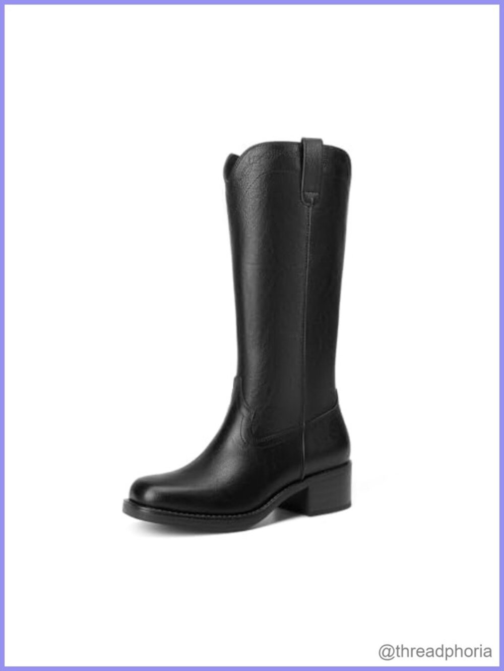 Women's Western Knee High Boots Square Toe Block Heel Faux Leather Slip-On